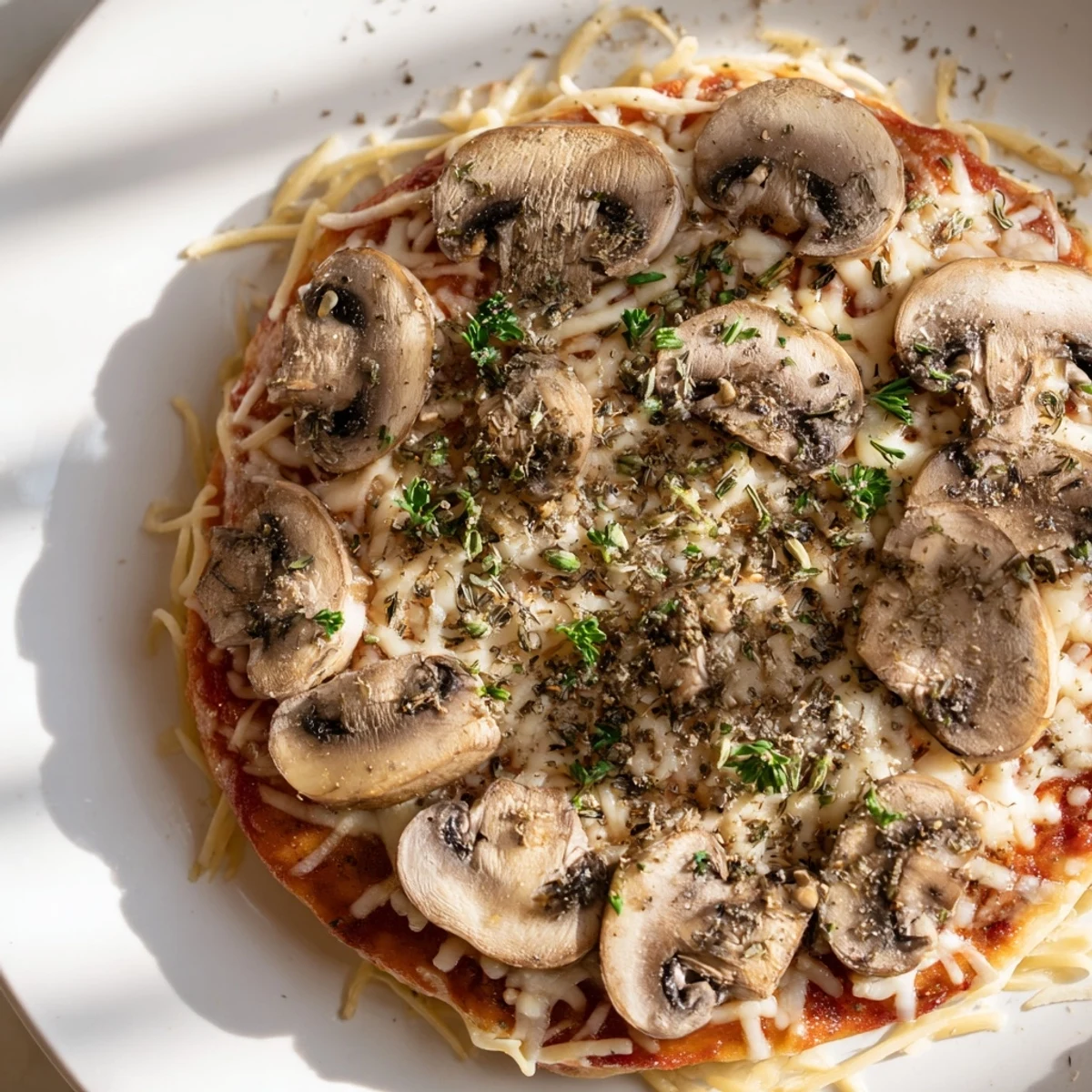 Crispy, bubbly frozen pizza upgraded with a generous layer of melted cheese and savory mushrooms.