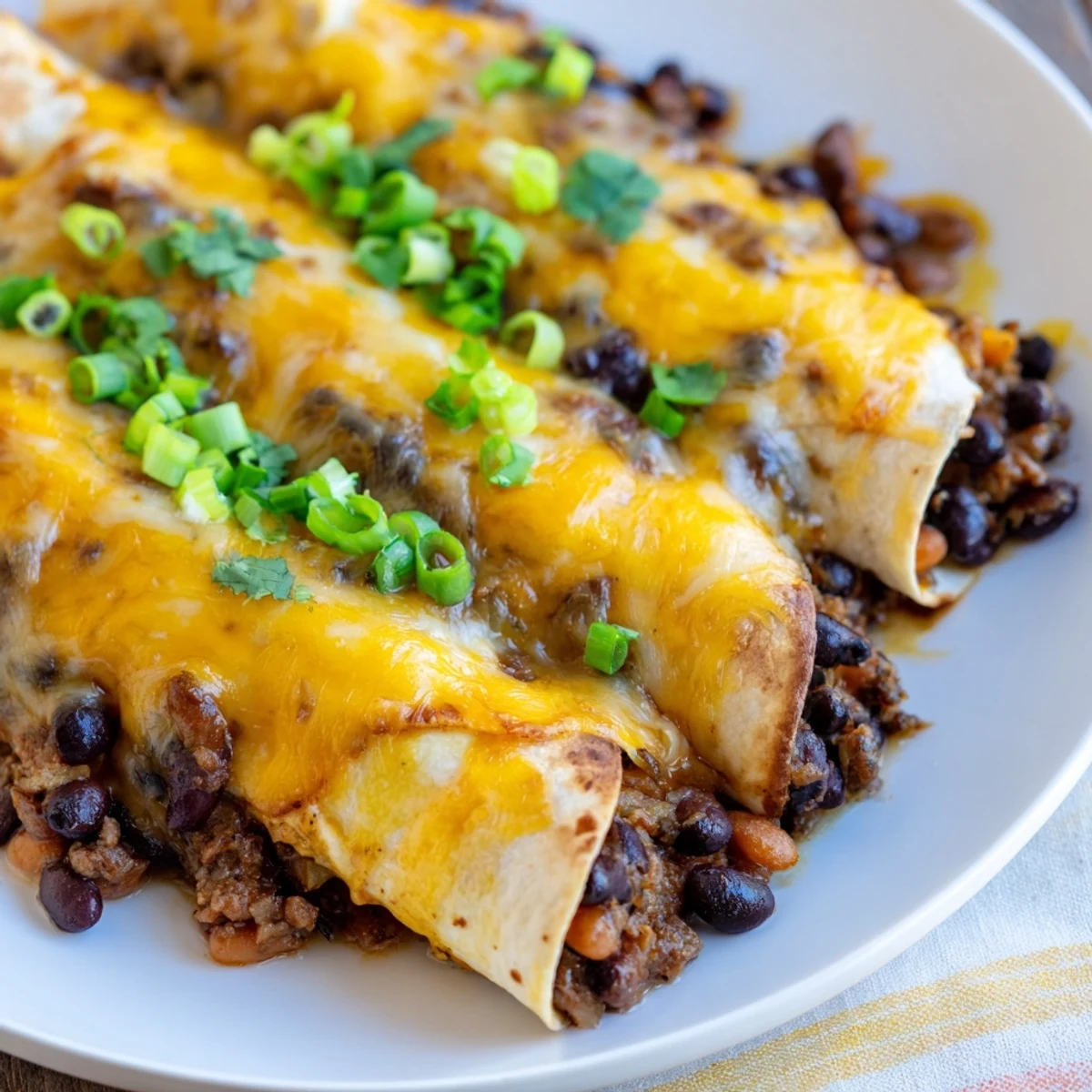 Delicious and comforting Cheesy Bean Enchiladas, baked to perfection with a golden and cheesy top.