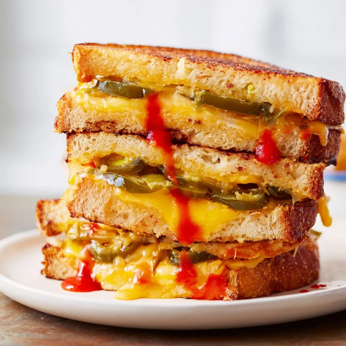Enjoy warm, cheesy Spicy Pickle Grilled Cheese Dippers, with visible pickles, ready for a satisfying bite.