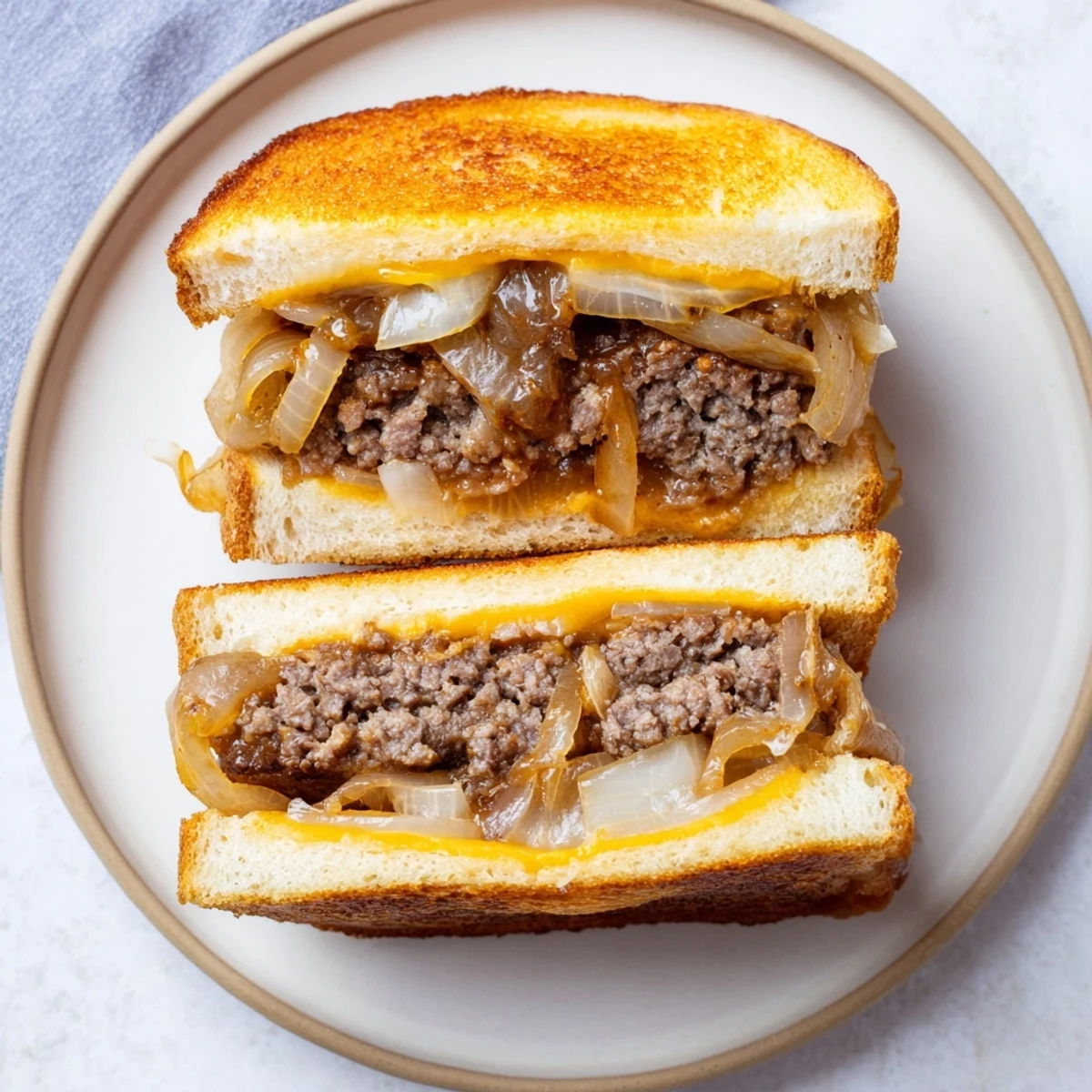 Golden, melty Patty Melt Skillet: A delicious skillet meal oozing with cheese and savory beef.