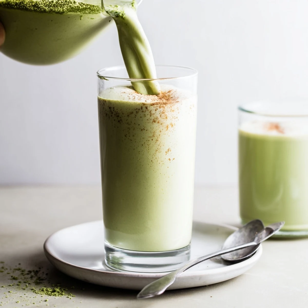 This Matcha Eggnog Collagen Breakfast Smoothie, beautifully blended, offers a festive, healthy start to your day.