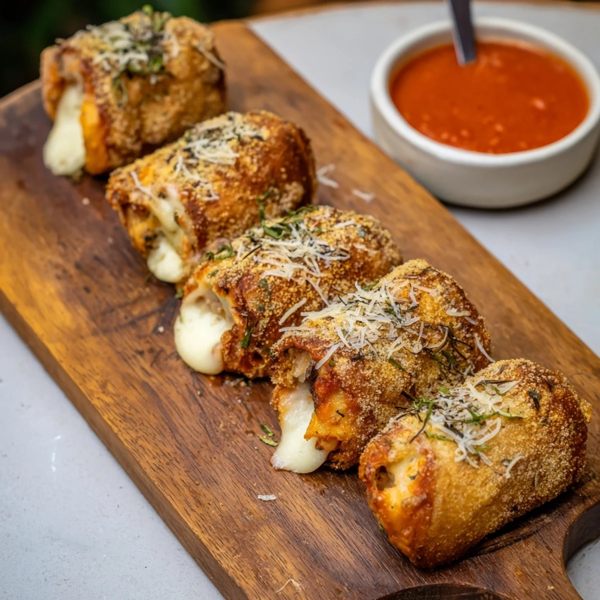 Crispy-coated Air Fryer Mozzarella Stick Grilled Cheese Fingers, a quick, easy, and cheesy American snack.
