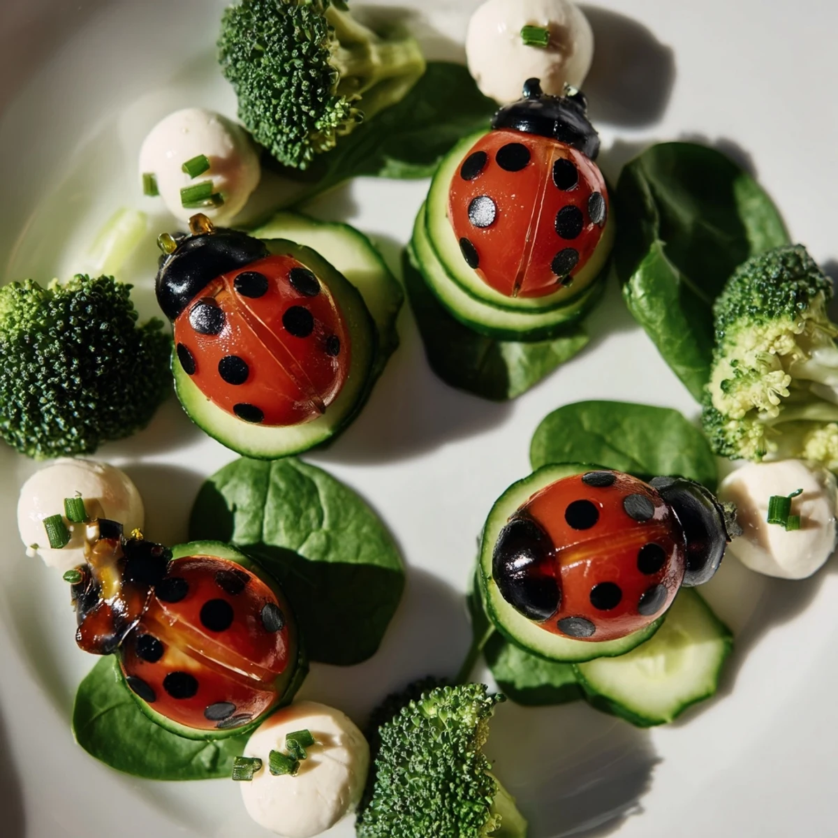 Colorful Ladybug Garden Platter of fresh veggies and cheese, perfect for a fun party appetizer.