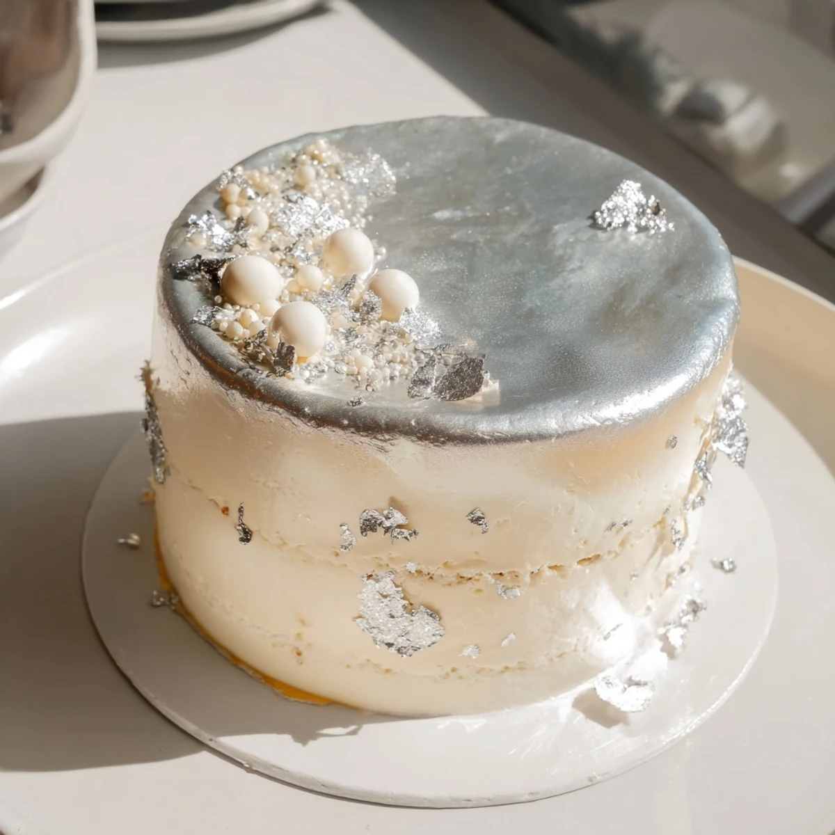 A close-up shot of the Diamond Ring Engagement Cake shows off its shimmering, sophisticated design.