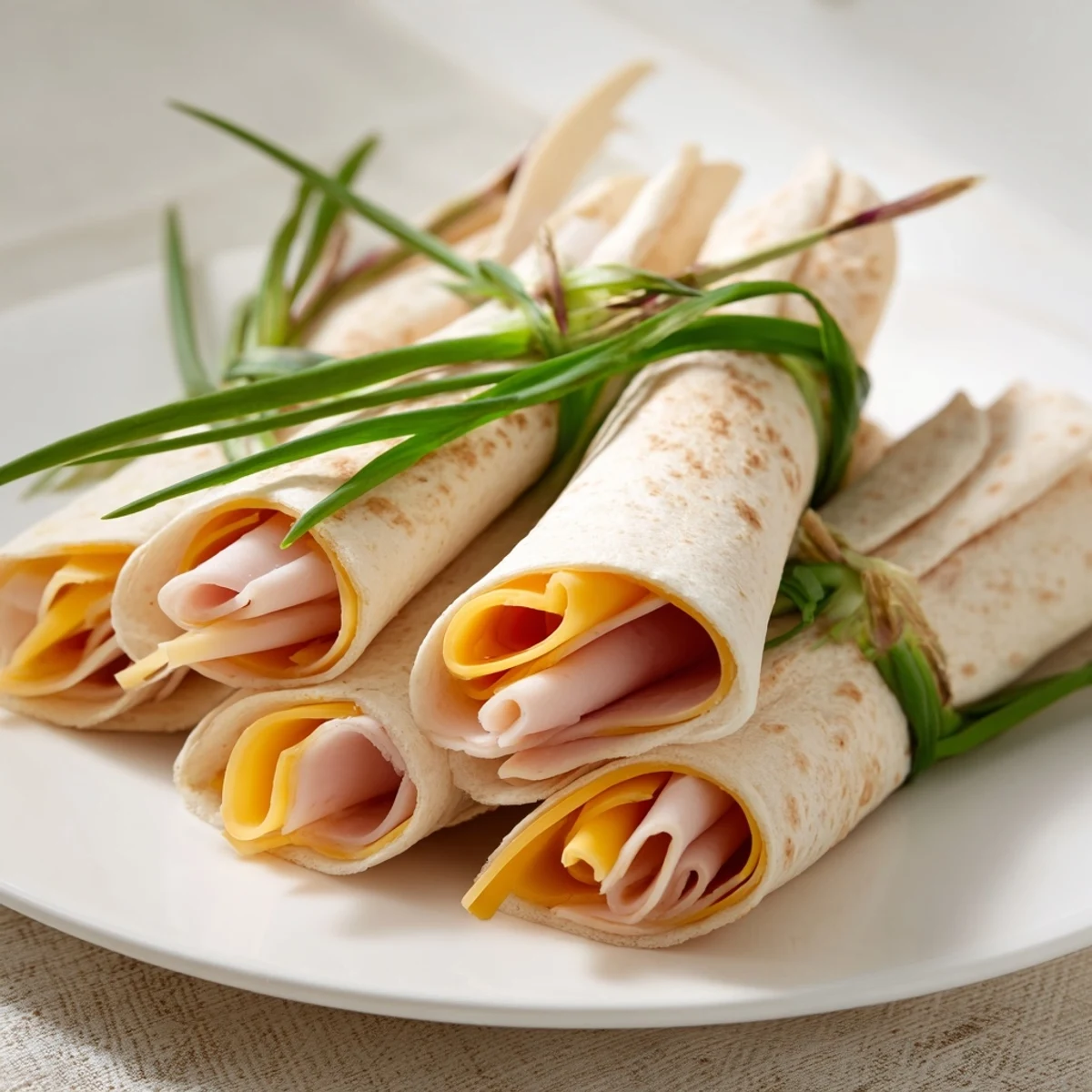 Close-up of freshly prepared Graduation Cap Diploma Snack Wraps, displaying the fun, rolled diploma shape with fresh ingredients.