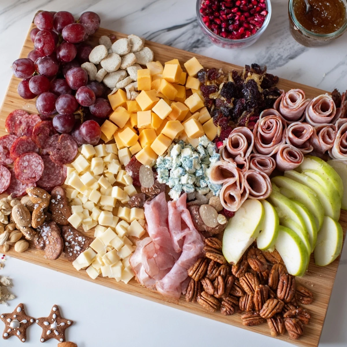 Shining Bright Christmas Board, with a colorful array of cheeses and fruits, makes a beautiful holiday appetizer.