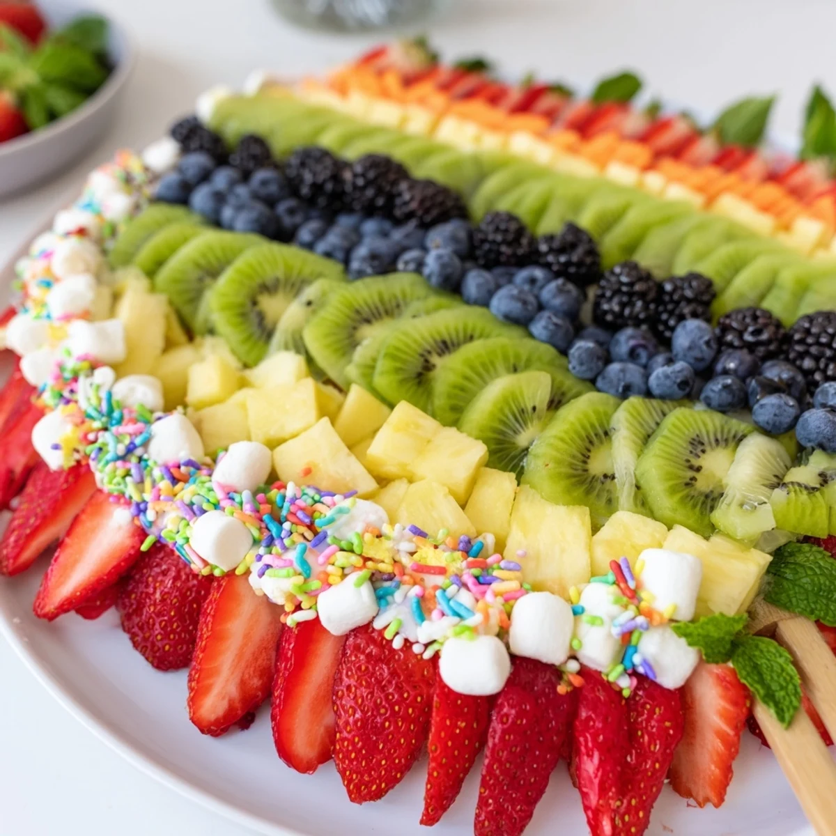 Vibrant Happy Birthday Cake Slice Fruit Board featuring a delightful array of fresh, juicy fruits for a gathering.