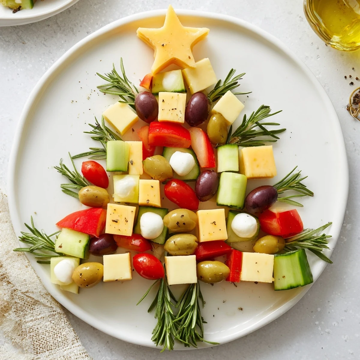 Delectable Cheese & Olives: This pine tree shaped olive wreath features a beautiful array of cheese cubes and olives.