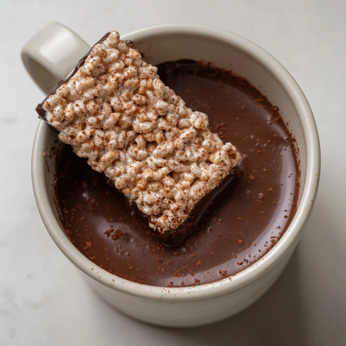 Thick, creamy hot chocolate featuring a perfectly placed, fluffy bear marshmallow bar, ready to enjoy.