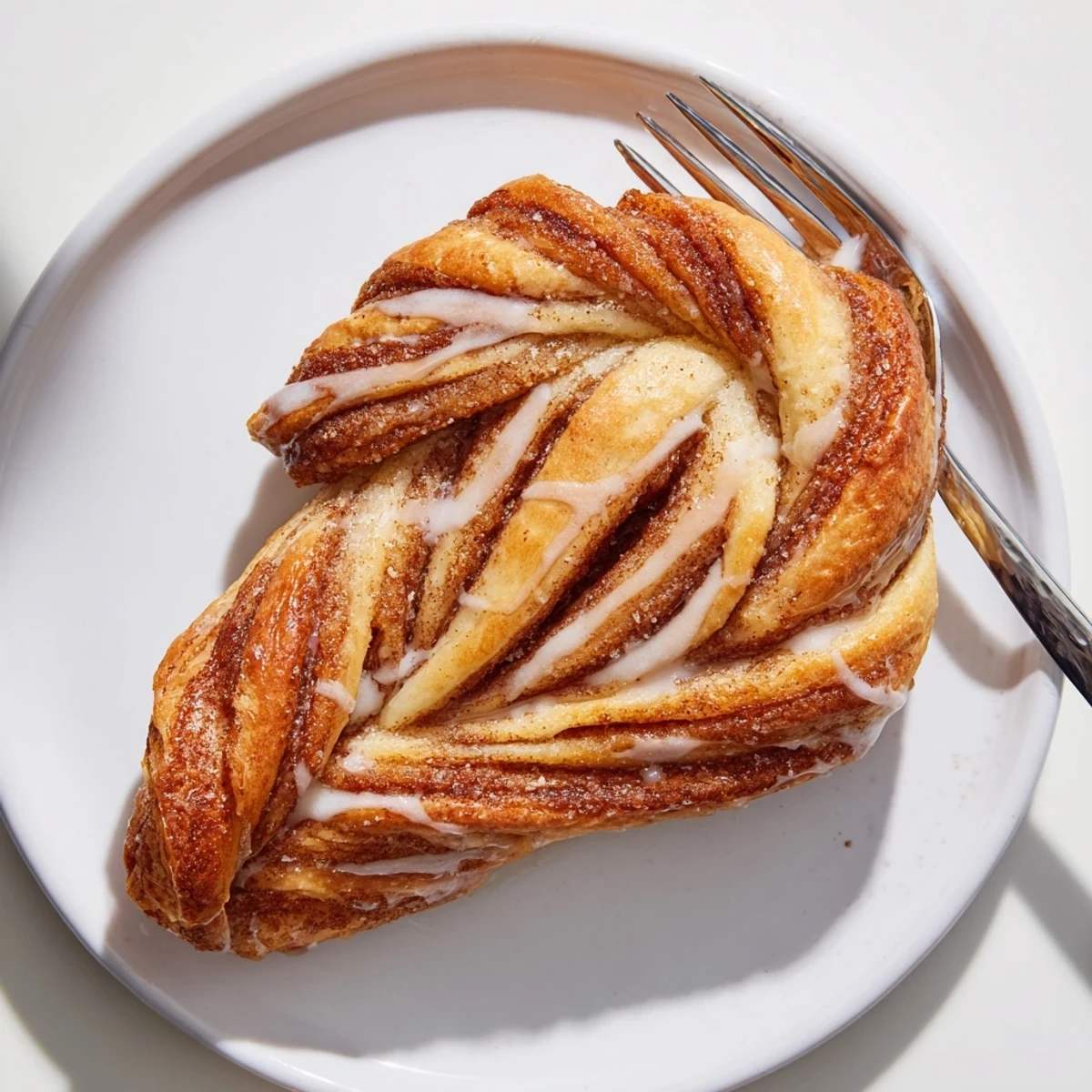 Warm Cinnamon Swirl Christmas Tree Bread, golden brown and drizzled with sweet icing for brunch.