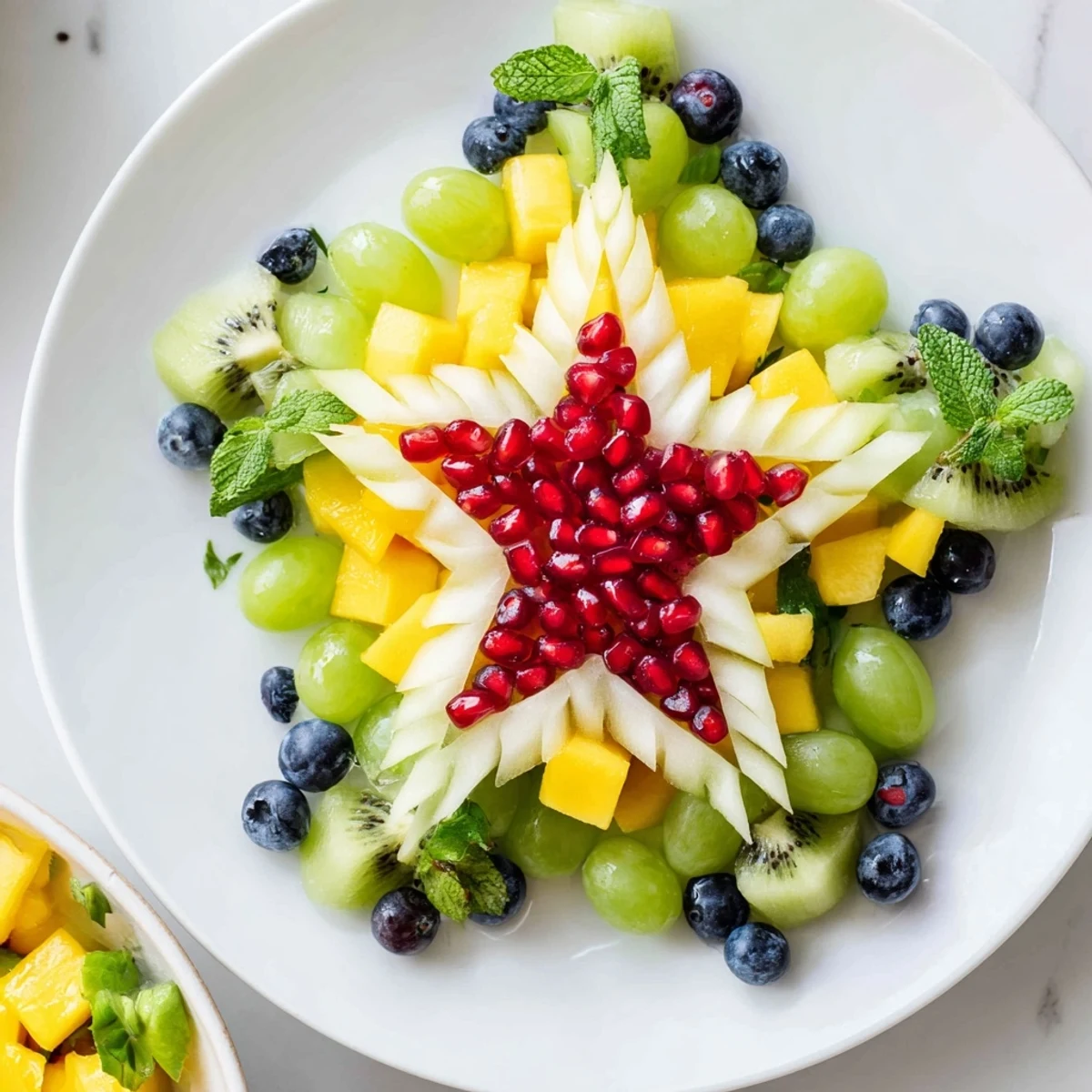 A colorful image of the Pomegranate and Mint Star Fruit Platter, perfect for summer gatherings.