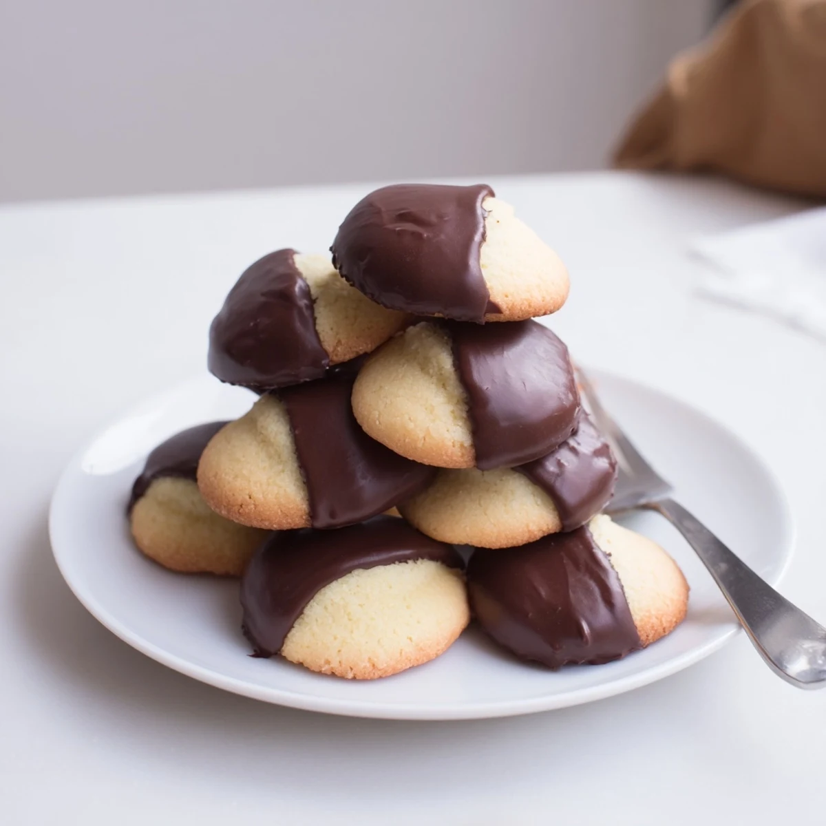 Crisp vanilla wafers, transformed into irresistible Simple Cookies, boasting a rich chocolate coating.
