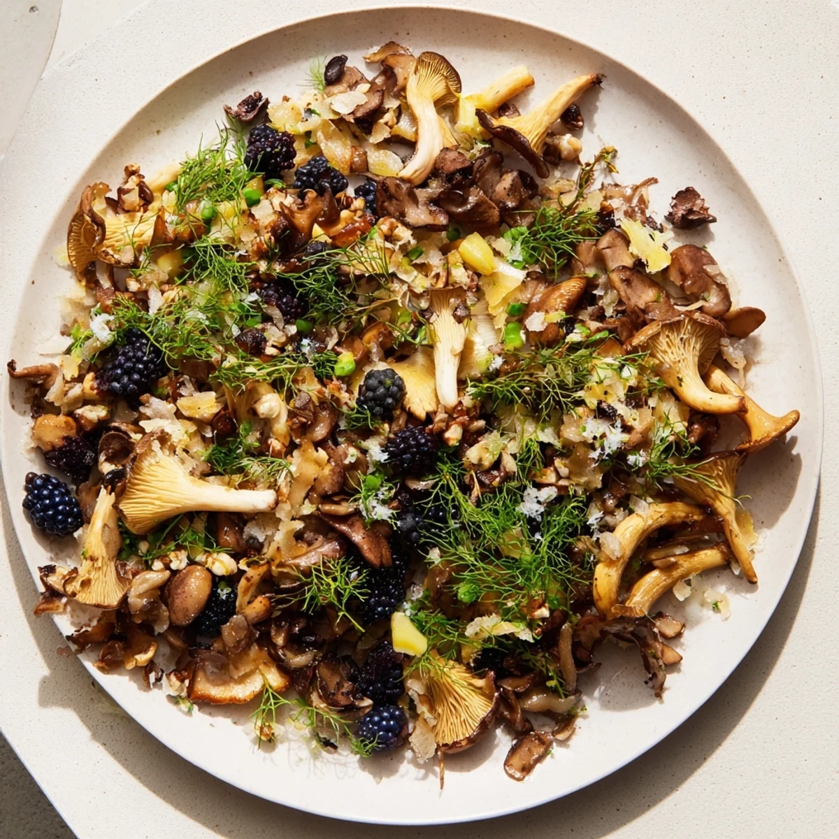 Vibrant herb moss covers this vegetarian Northwest Forest Forager salad, featuring fresh ingredients.