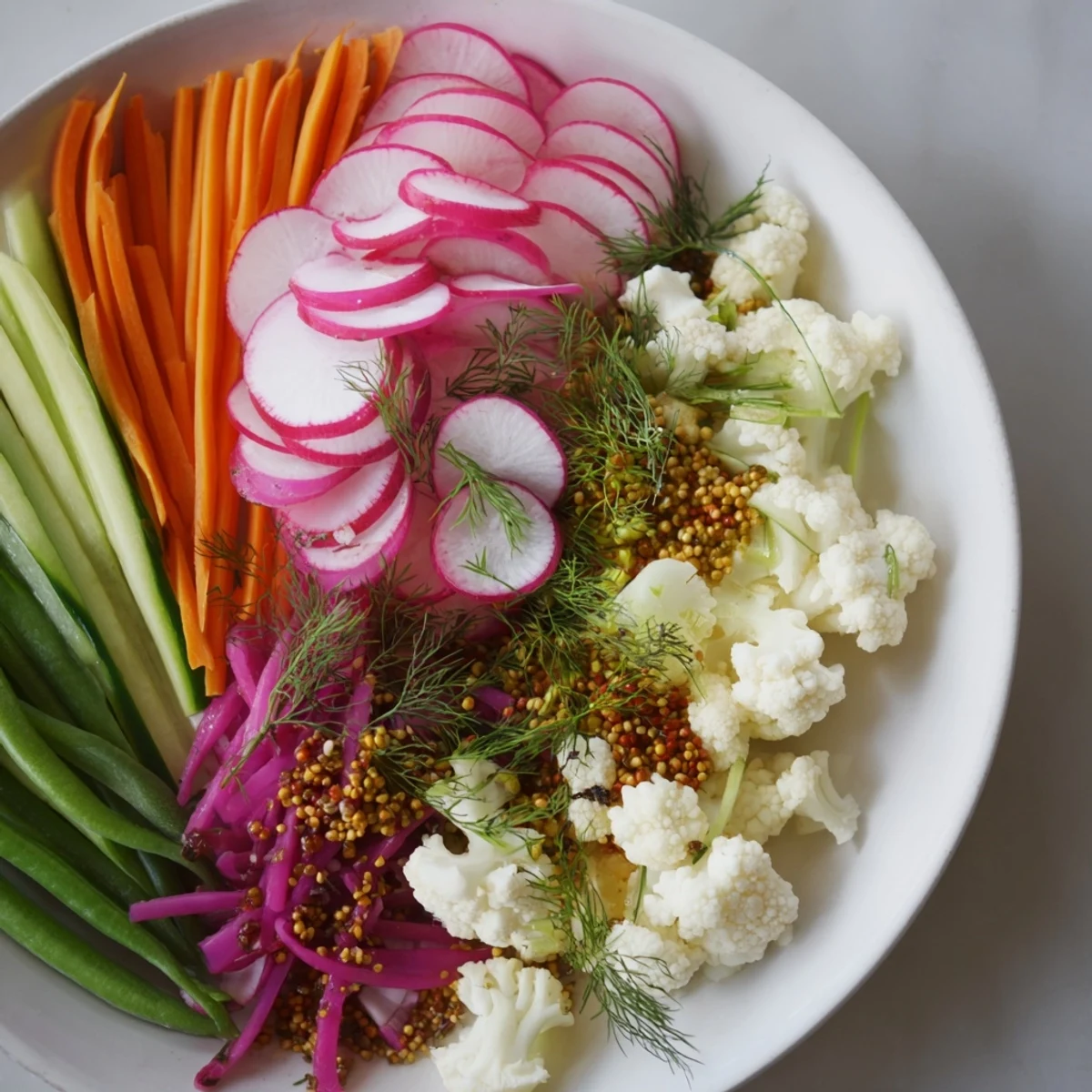 This image highlights a beautifully arranged Pickled & Fermented Feast, ready to serve with crusty bread.