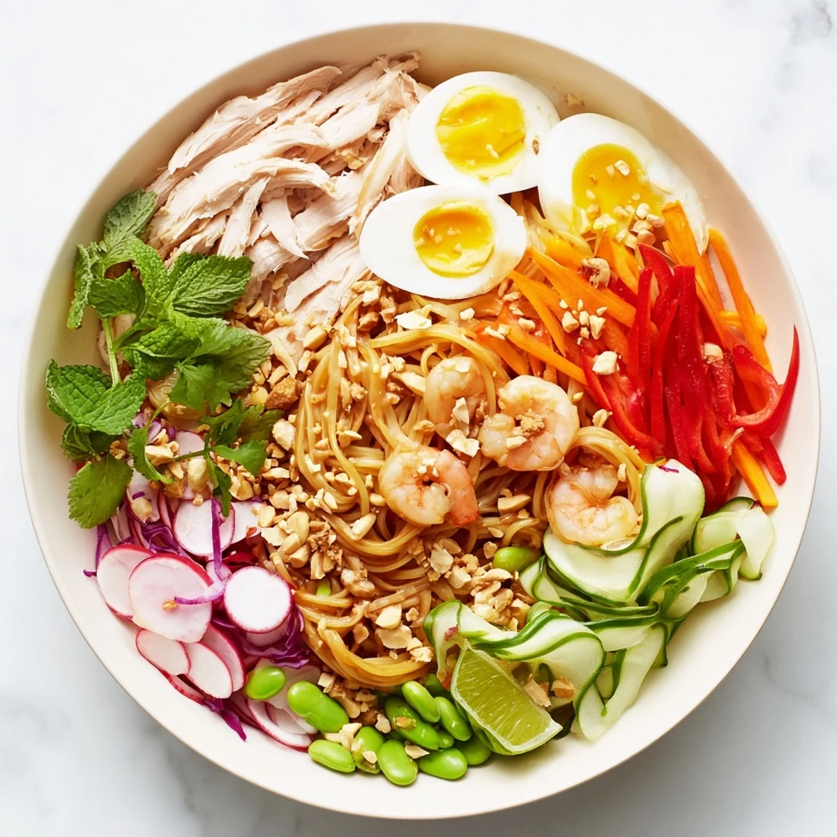 This colorful Asian Fusion Noodle Bowl Board features delicious noodles with fresh herbs and tasty chicken.