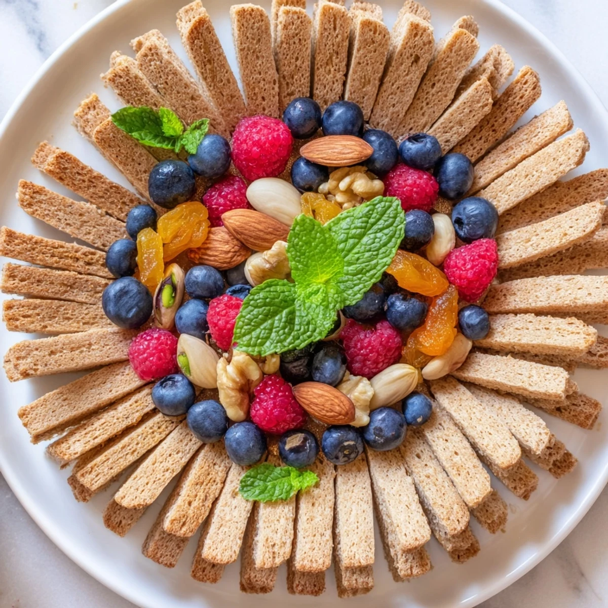 Delicious The Picket Fence platter: a garden of nuts and berries beckons between cracker "fence" rows.