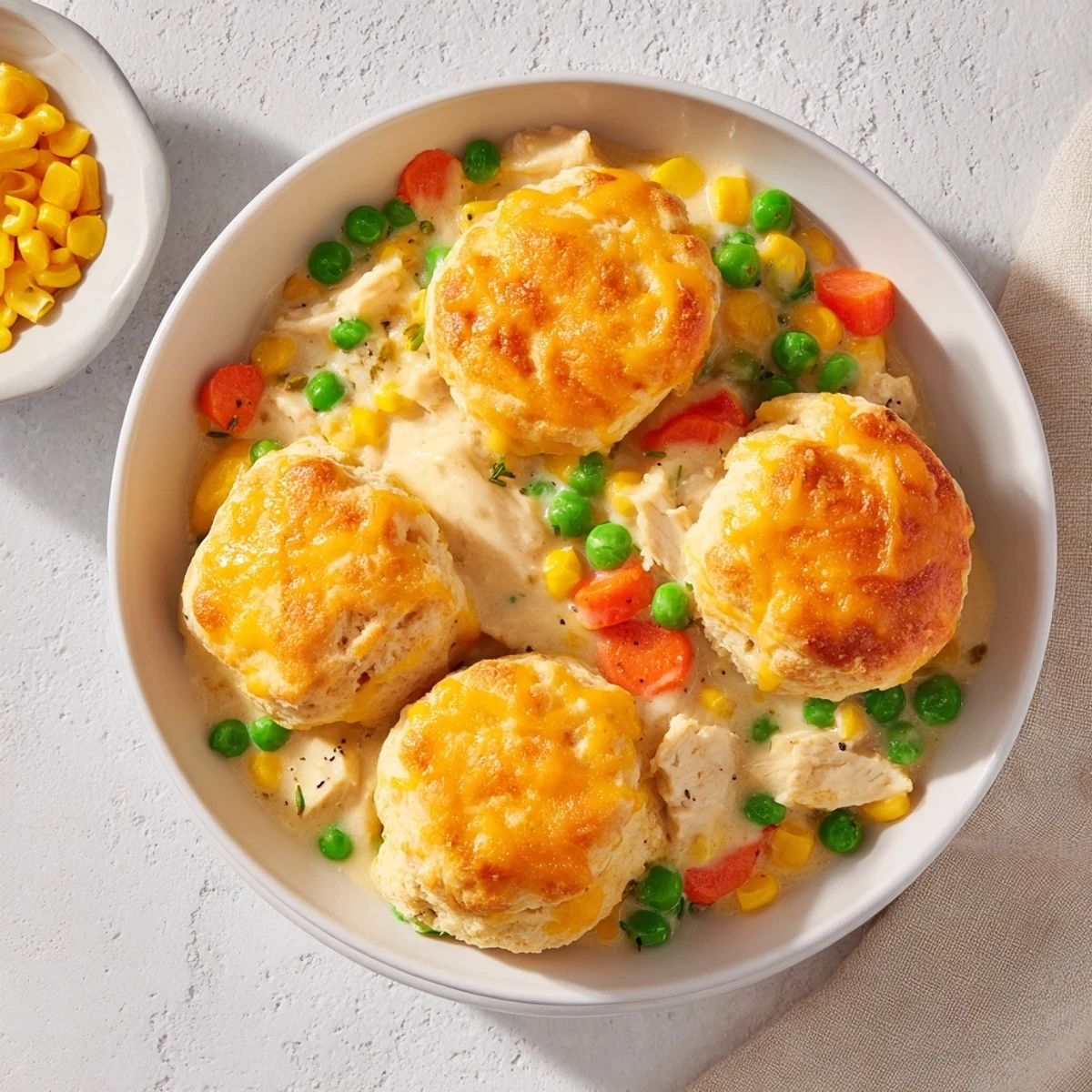 Savory Chicken Cobbler, topped with golden Red Lobster biscuits, ready to be served hot.