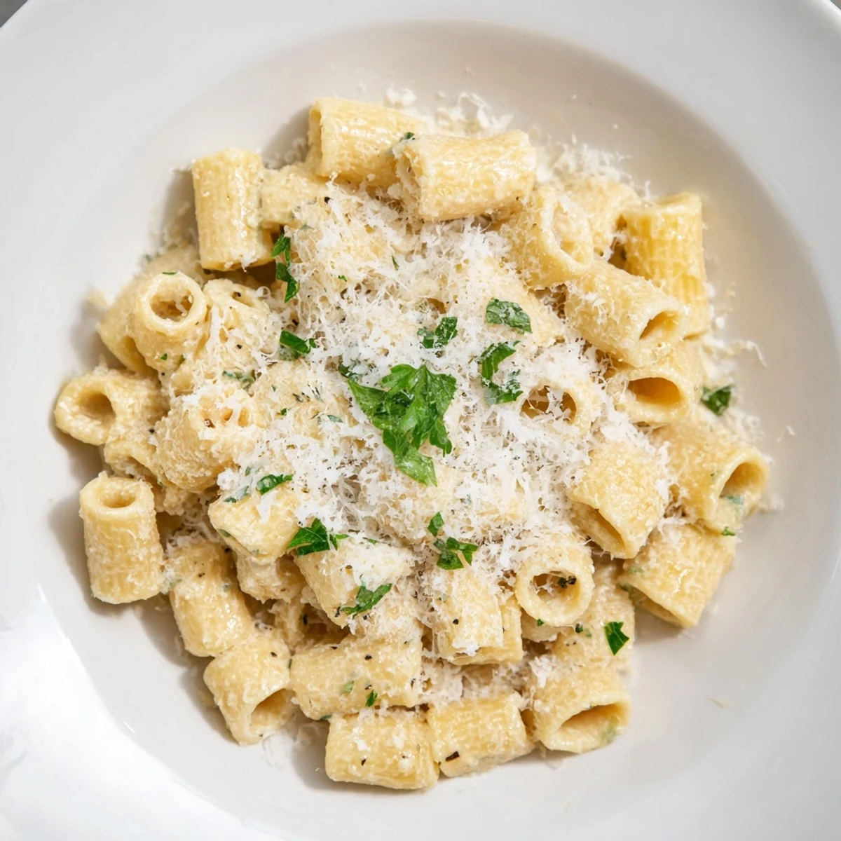 Steaming bowl of 15-Minute Garlic Parmesan Pasta, glistening with creamy, cheesy sauce and herbs.