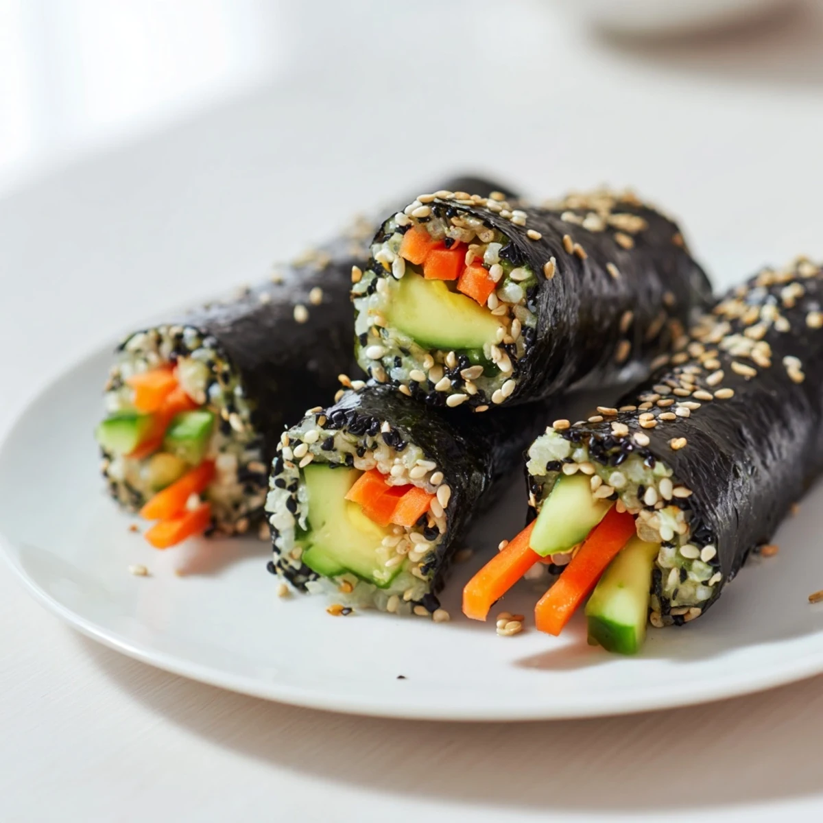 Avocado Cucumber Sushi: A close-up shows vibrant veggie rolls perfect for a healthy lunch idea.