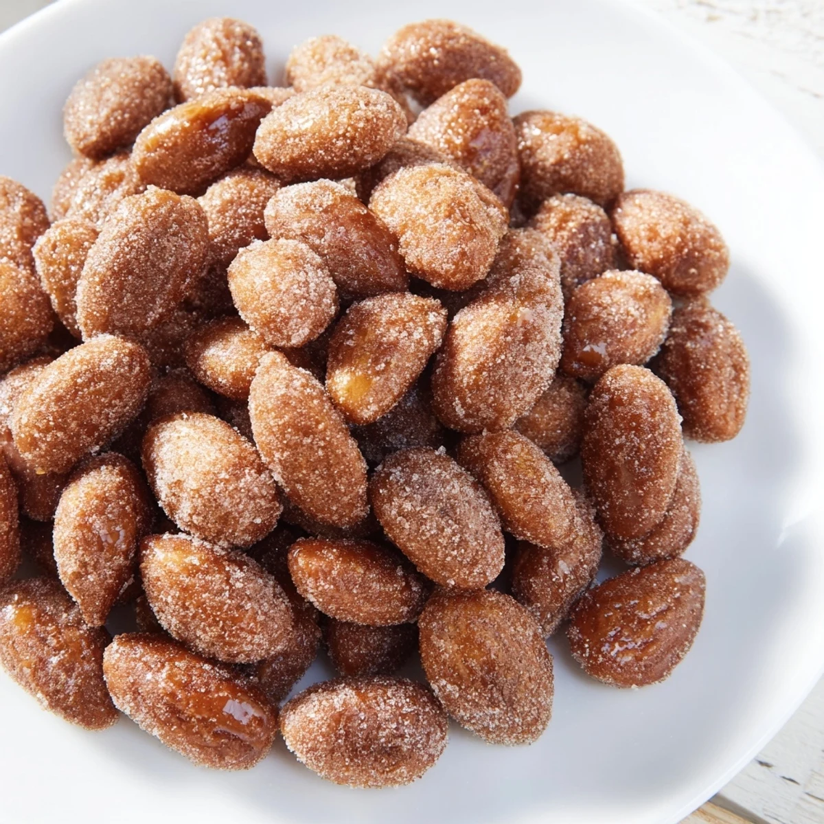 Golden and crackling cinnamon roasted almonds, perfect as a snack or delightful holiday gift.