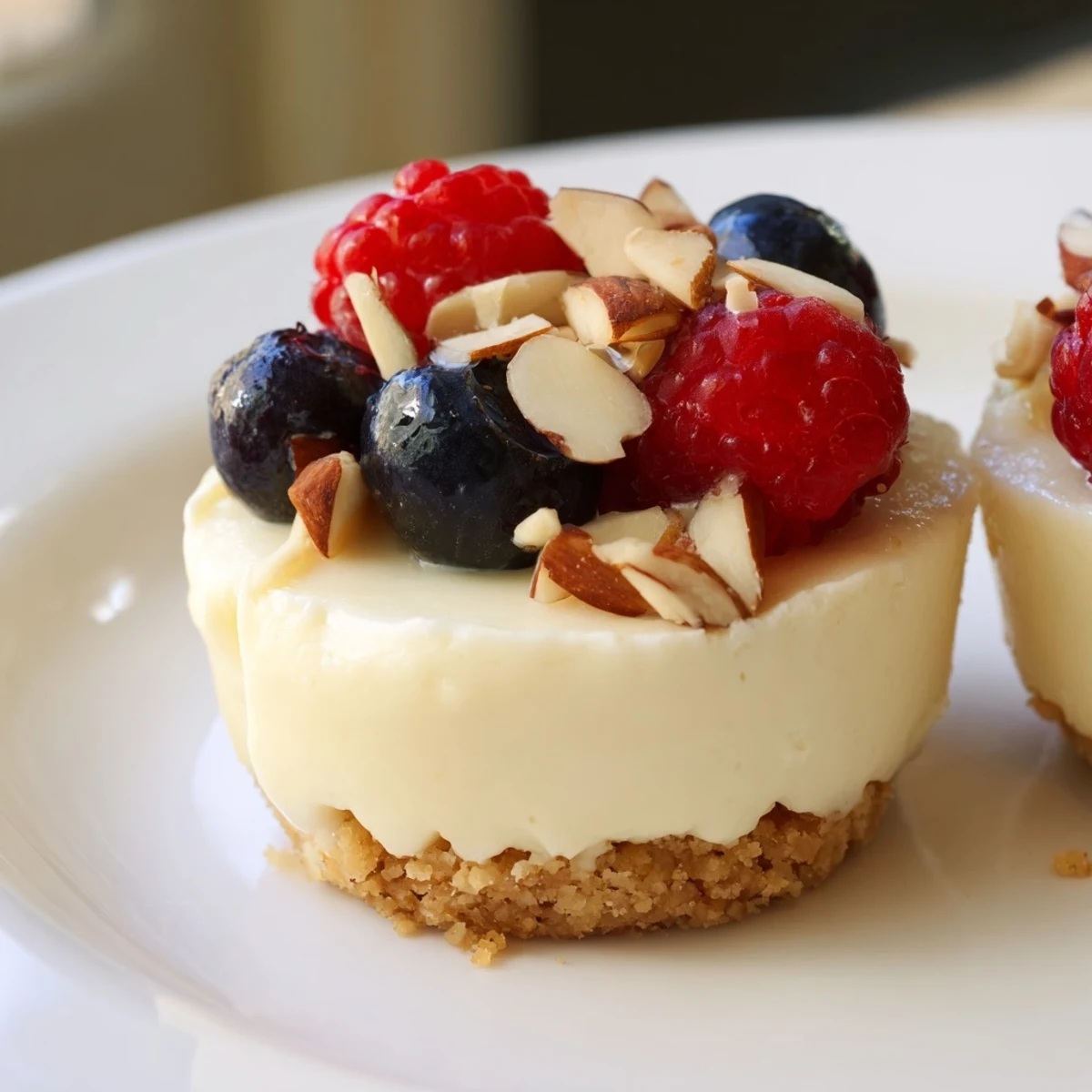 Creamy Protein Cheesecake Cups, topped with fresh berries, perfect healthy snack or dessert.