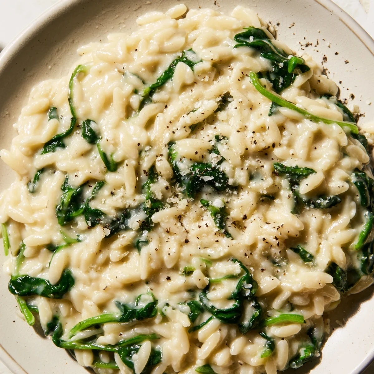 Imagine spoonfuls of warm, savory Creamy Spinach Orzo, bursting with creamy goodness for dinner.