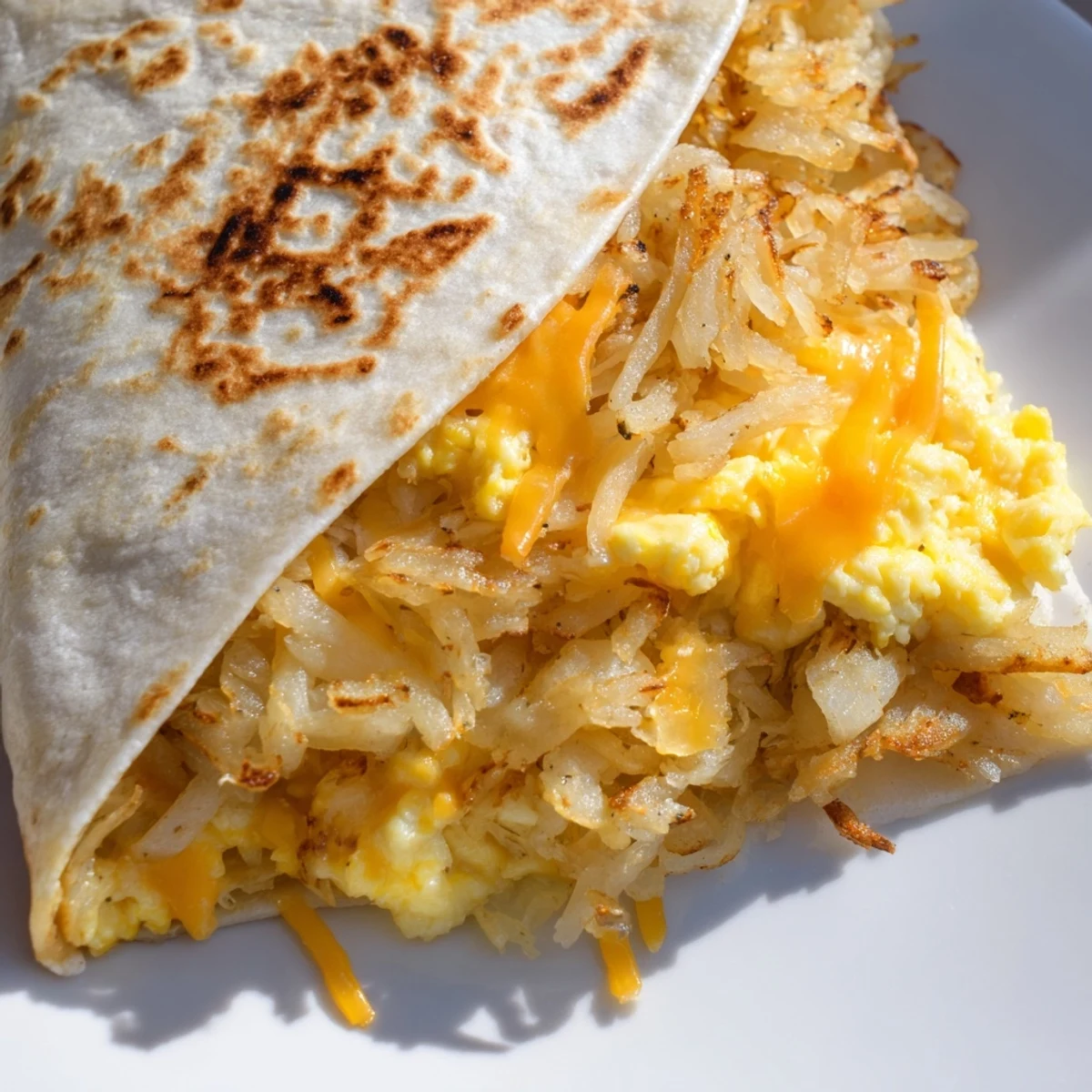 Golden, crispy breakfast crunchwraps filled with eggs, cheese, and hash browns, ready to eat!