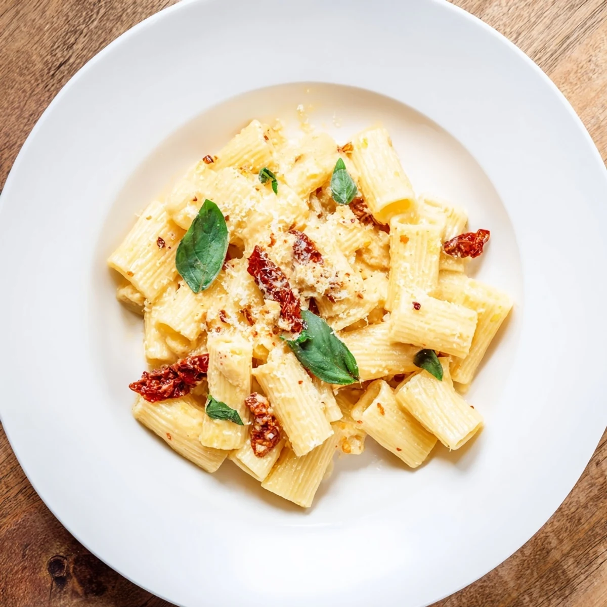 Creamy Sun-Dried Tomato Pasta: A vibrant, rich dish with sun-dried tomatoes, basil, and Parmesan cheese.
