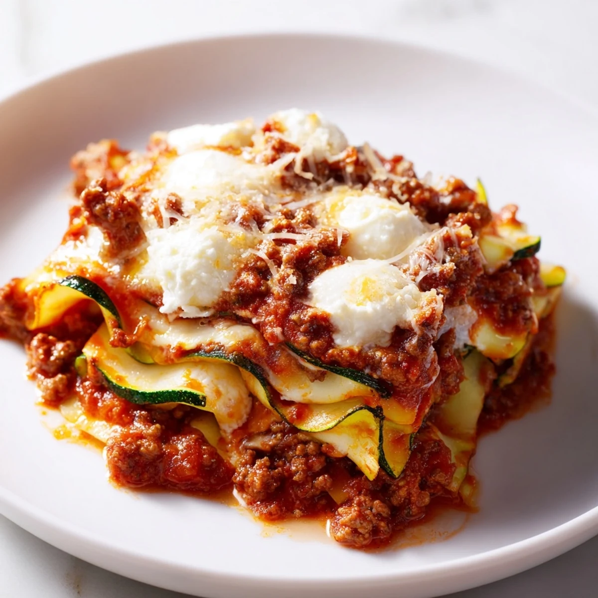 This easy one-pan zucchini lasagna skillet showcases layers of beef, tomato, and creamy ricotta.