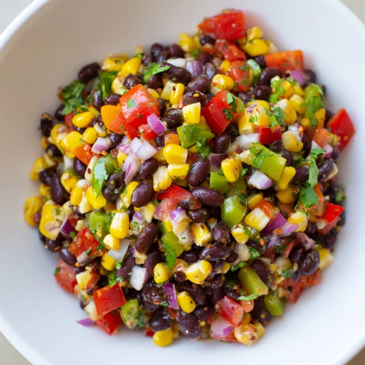 Vibrant Cowboy Caviar Salad bursts with colorful peppers, sweet corn, and a zesty lime vinaigrette.