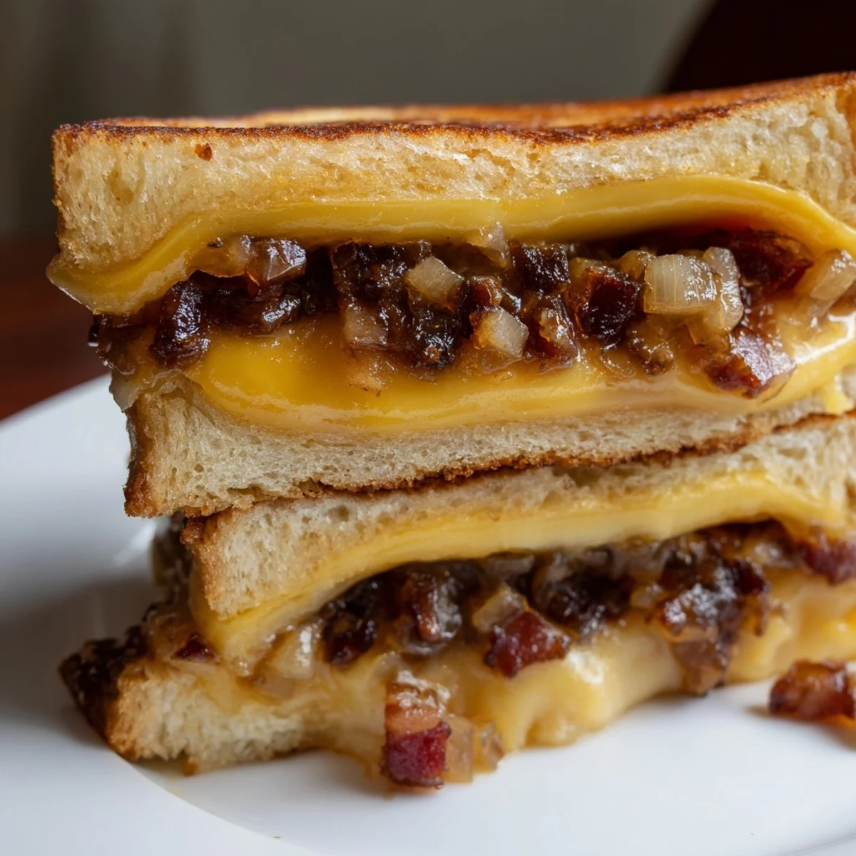 Crispy, golden-brown Bacon Jam Grilled Cheese with bubbling cheese and a sweet, smoky taste.
