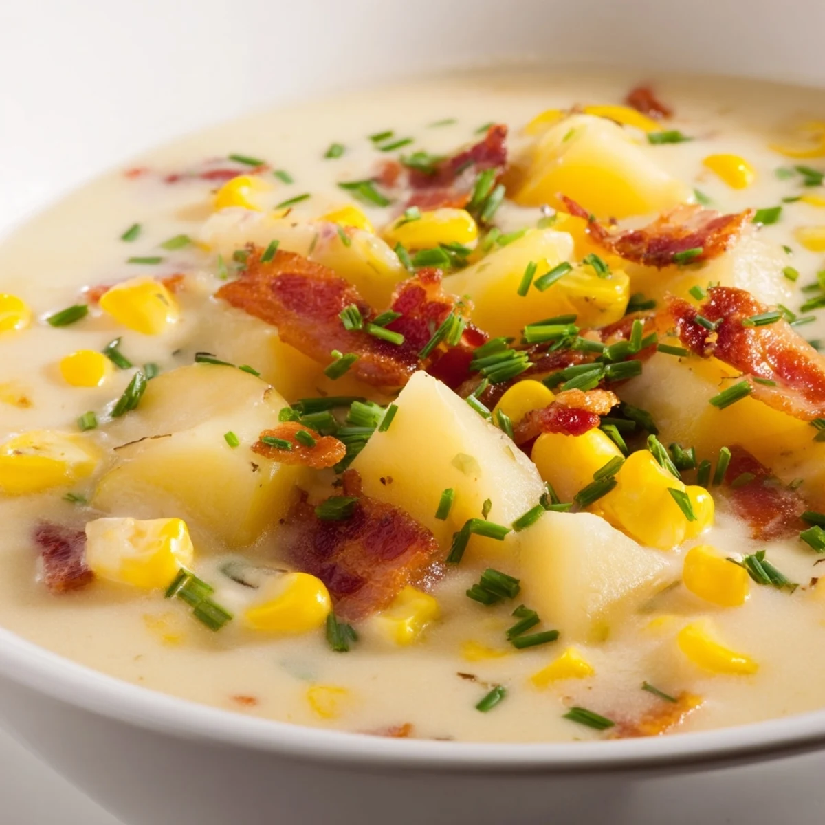 Enjoy a hearty spoonful of this delicious and comforting corn chowder soup on a chilly night.