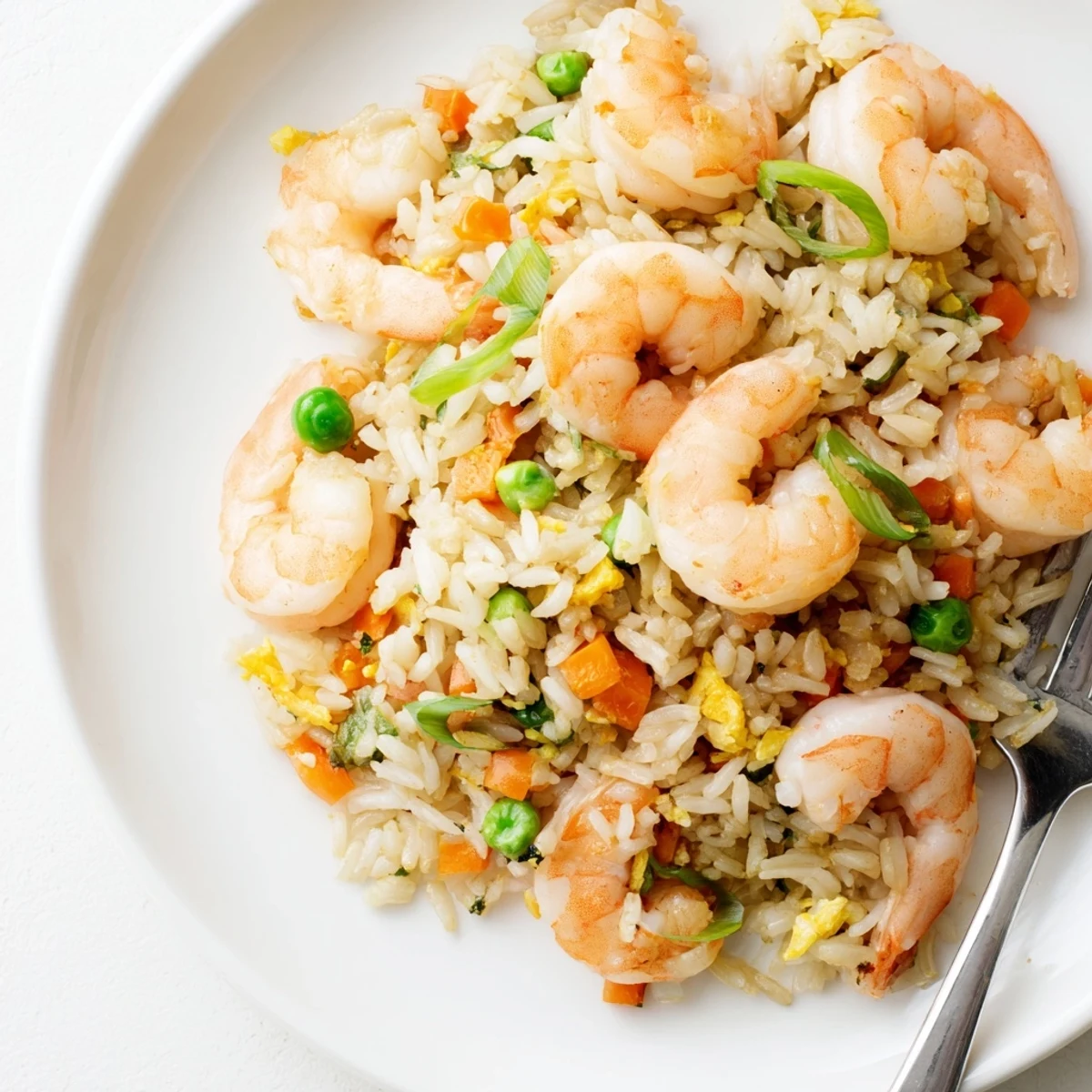 Tender shrimp sizzles in garlic-infused oil with colorful vegetables in this quick Shrimp Garlic Fried Rice, perfect for a flavorful weeknight dinner.  