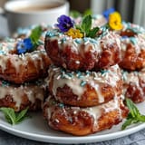 Baby in Bloom Mini Donut Tower with Flowers: pastel mini donuts stacked in a tower and crowned with fresh edible blooms for a baby shower centerpiece.