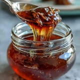 A golden jar of dandelion jelly with fresh lemon and honey, spread on warm toast with a floral, citrus aroma.