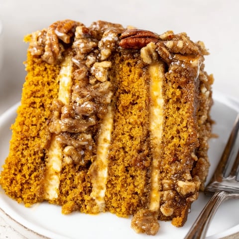 Moist pumpkin spice coffee cake topped with crunchy streusel, perfect for brunch gatherings.  