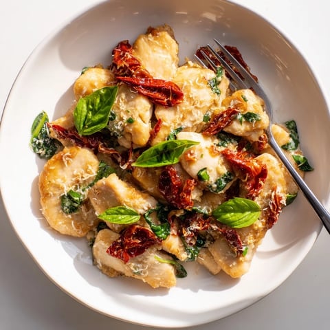 Creamy Tuscan Garlic Chicken with tender chicken in a rich, luscious garlic sauce.