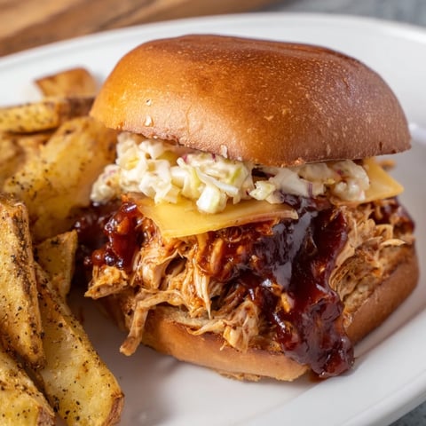 Golden, flavorful BBQ Chicken Sliders piled high, alongside a basket of irresistibly crispy fries.