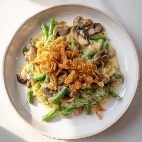 Classic Old-School Green Bean Casserole, a creamy, comforting side with crispy onion topping.