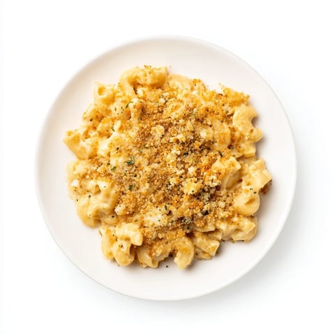 Golden, bubbling Old-Fashioned Baked Mac & Cheese with a crispy breadcrumb topping and cheesy aroma.