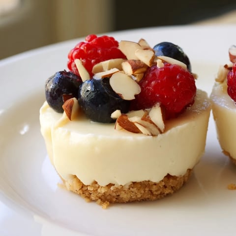 Creamy Protein Cheesecake Cups, topped with fresh berries, perfect healthy snack or dessert.