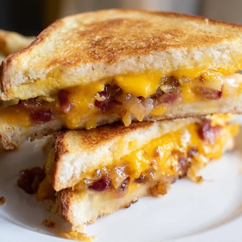 Golden, cheesy Bacon Jam Grilled Cheese melting with the savory richness of bacon and onion.