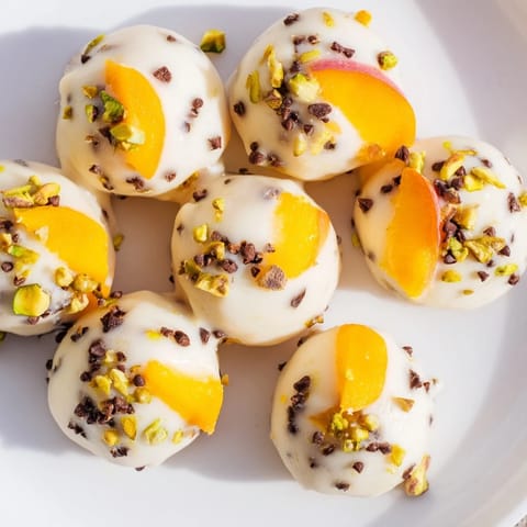 Vibrant frozen peach yogurt bites, perfectly portioned, look refreshing on a baking sheet, ready to eat.