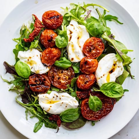 Delectable Tomato Flight Salad featuring a medley of tomatoes, tossed in a light, flavorful dressing.