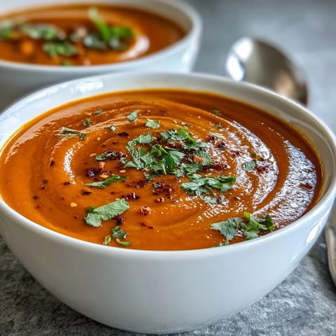 A close-up of velvety Carrot and Coconut Soup in a rustic mug, next to warm naan bread for dipping.
