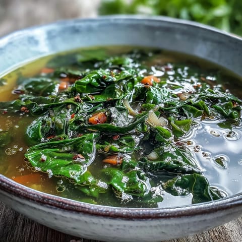 Steaming pot of Swiss Chard Soup featuring carrots, celery, and bright green chard leaves.