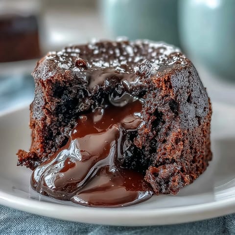 Golden-edged Chocolate Lava Cakes with Espresso are shown fresh from the oven, bubbling with molten chocolate centers. A dusting of cocoa powder and espresso powder decorates the ramekins.