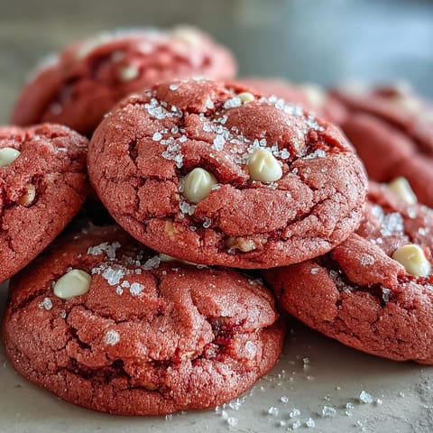 Soft, chewy Pink Velvet Cookies are cooling on a wire rack after baking in a home oven.