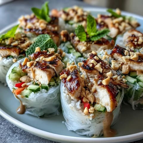 A fresh Rice Paper Roll Bowl featuring silky rice paper shards, tofu, herbs, and chopped peanuts.