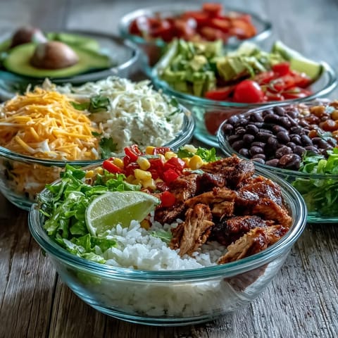 Spicy Meal Prep Burrito Bowl Base featuring golden tofu, colorful bell peppers, corn, and fresh lime wedges.